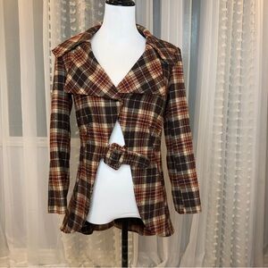 Hazel Brown Plaid Belted Blazer